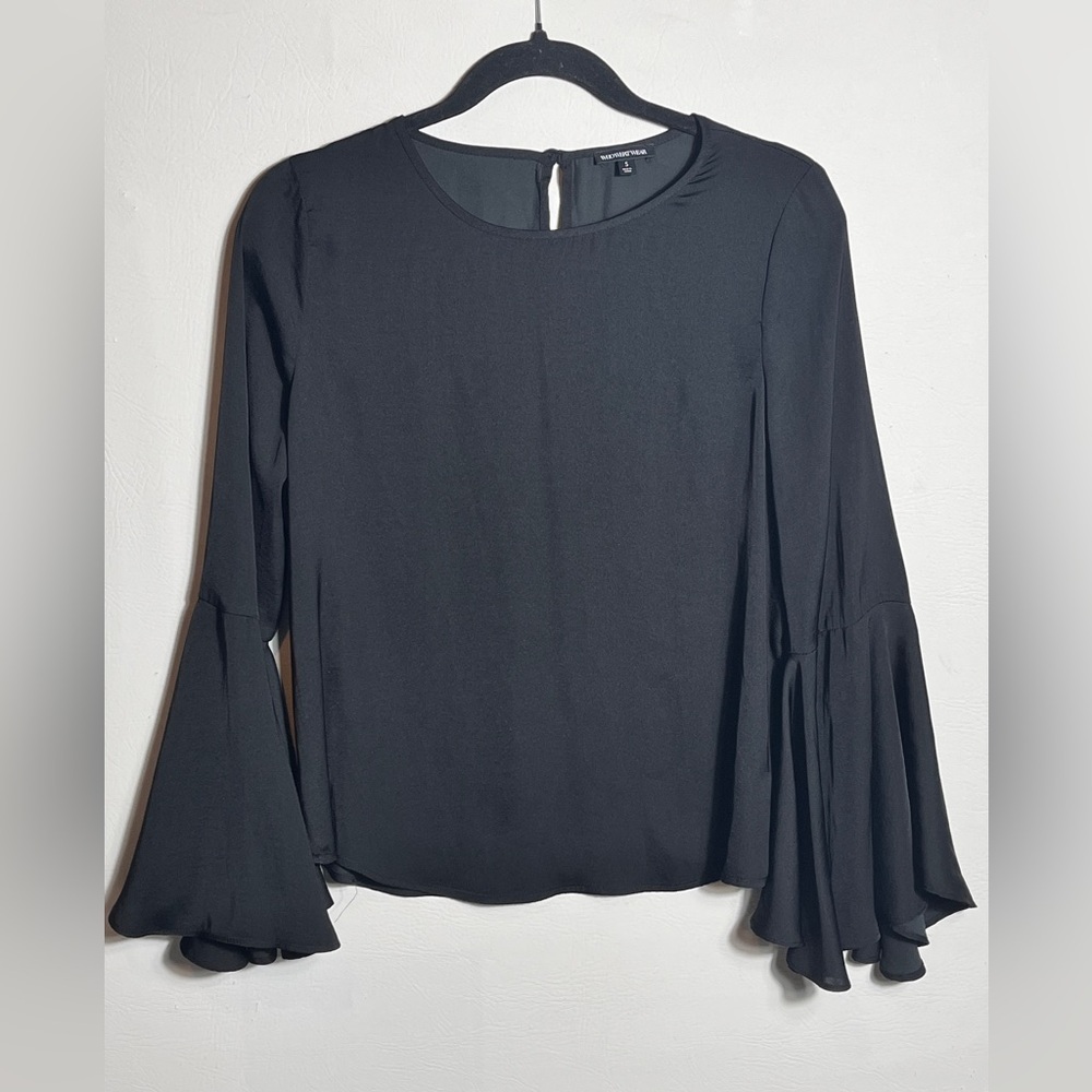 WhoWhatWear Black Bell sleeve Satin Blouse Small